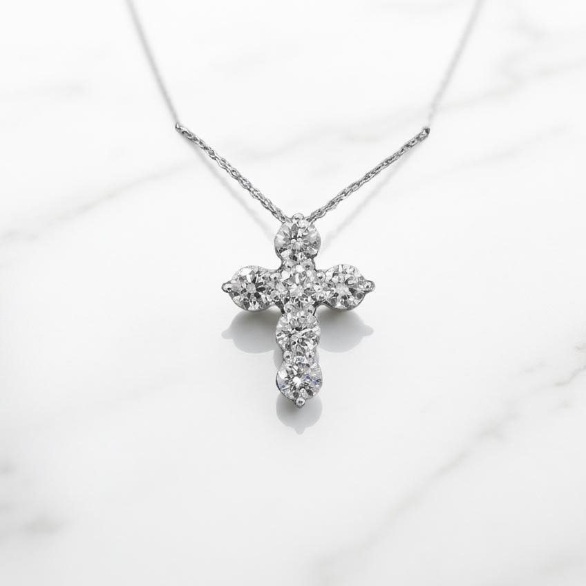 14kt white gold lab diamond cross pendant