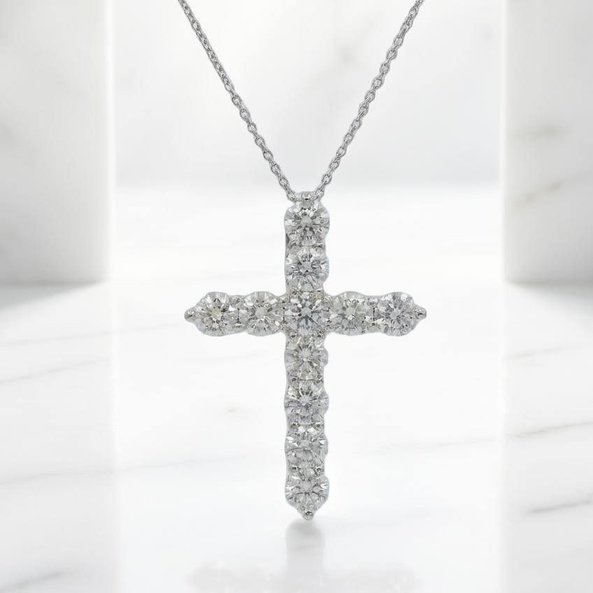 Lab diamond cross pendant with eleven stones