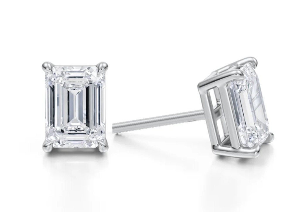 Emerald-cut lab diamond stud earrings