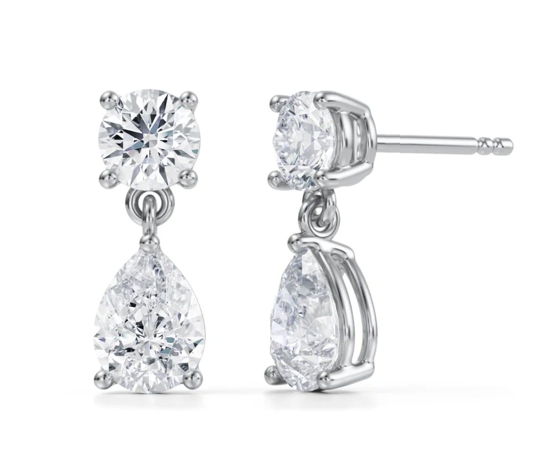 Round and pear lab diamond drop earrings