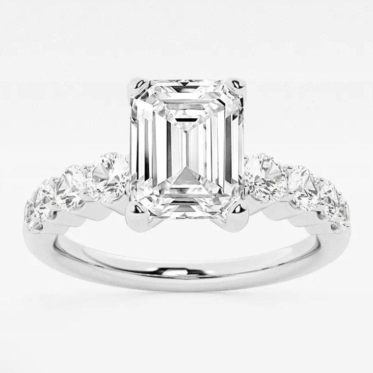 Emerald-cut diamond engagement ring in white gold