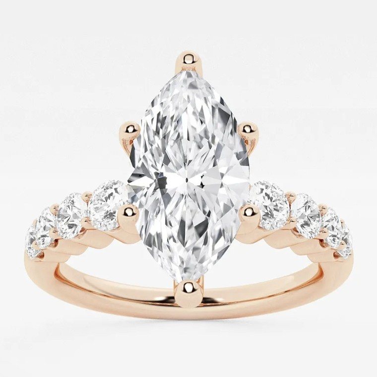Marquise-cut diamond engagement ring in rose gold
