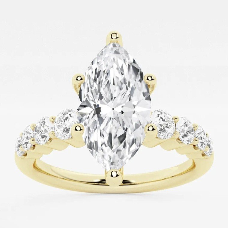 Marquise-cut diamond engagement ring in yellow gold