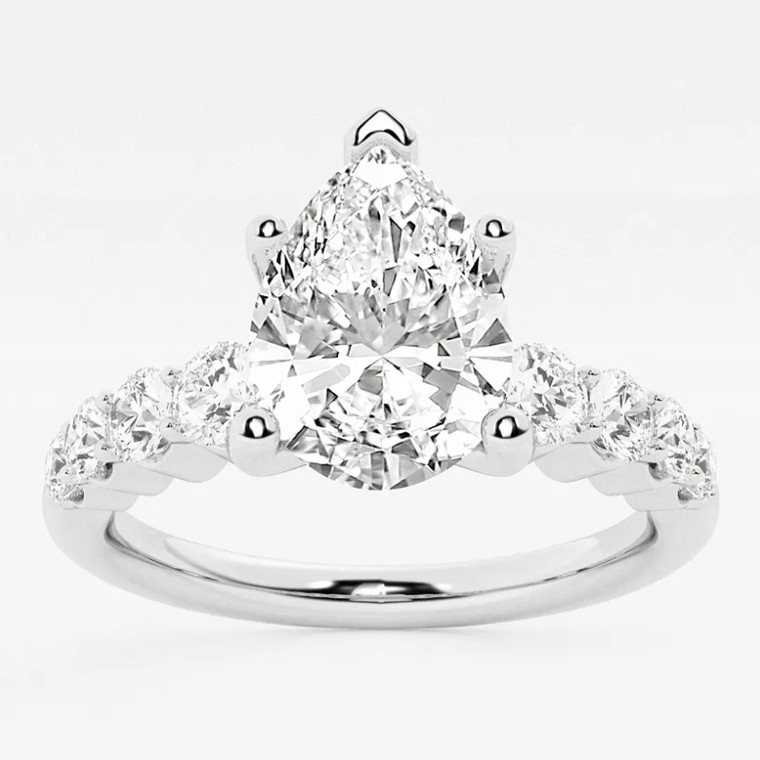 Pear-shape diamond engagement ring in white gold