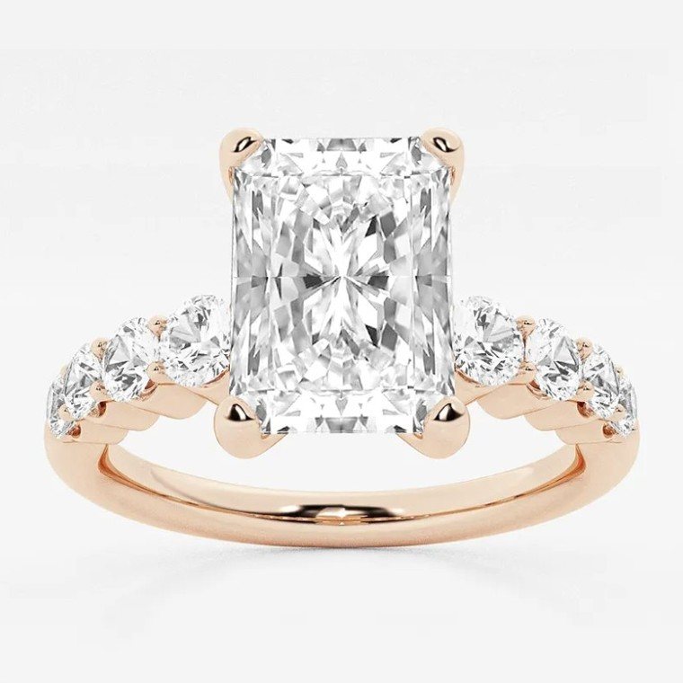 Radiant-cut diamond engagement ring in rose gold