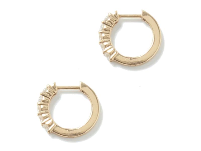Diamond Huggie Hoops in yellow gold, another angle