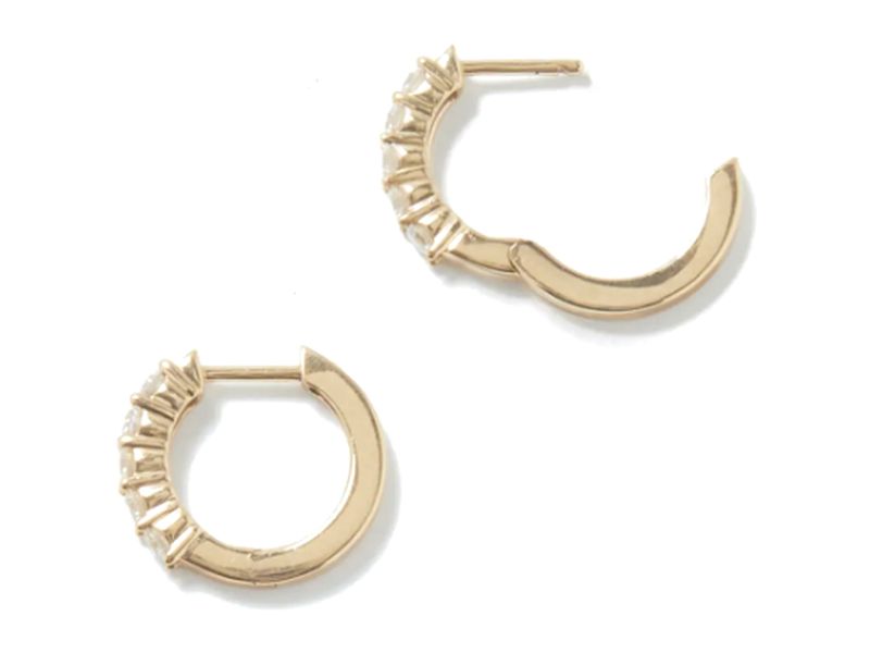 Diamond Huggie Hoops in yellow gold, another angle