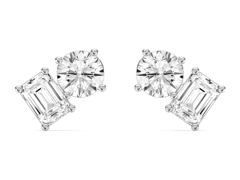 Emerald & Round Toi et Moi Studs in white gold
