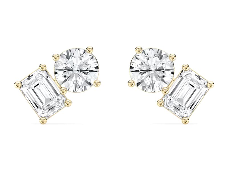 Emerald & Round Toi et Moi Studs in yellow gold