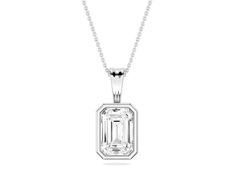Emerald Bezel Drop Pendant in white gold