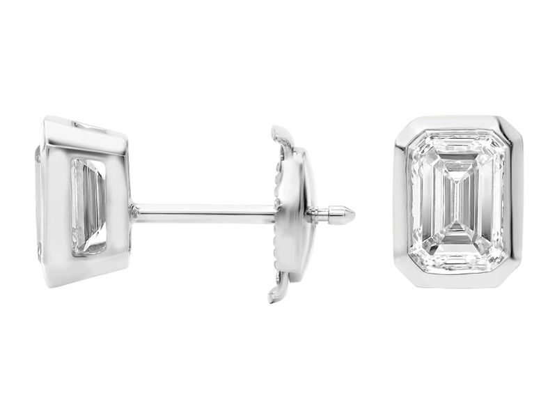 Emerald Bezel Studs in white gold, side view