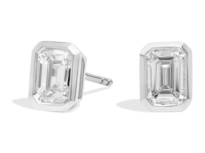 Emerald Bezel Studs in white gold