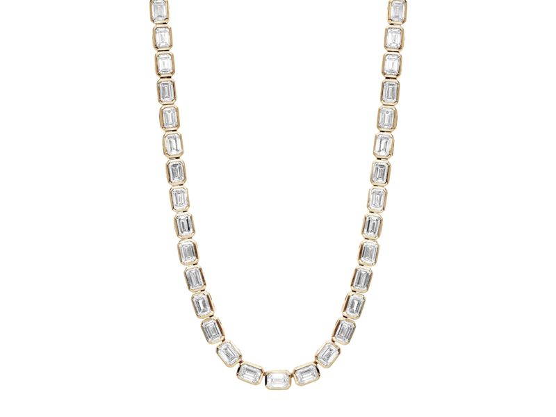Emerald Bezel Tennis Necklace in yellow gold