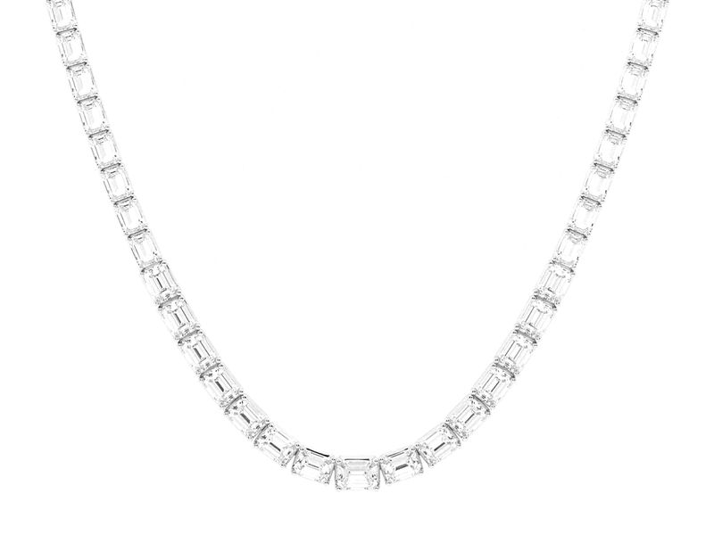 Emerald-Cut Tennis Necklace in white gold