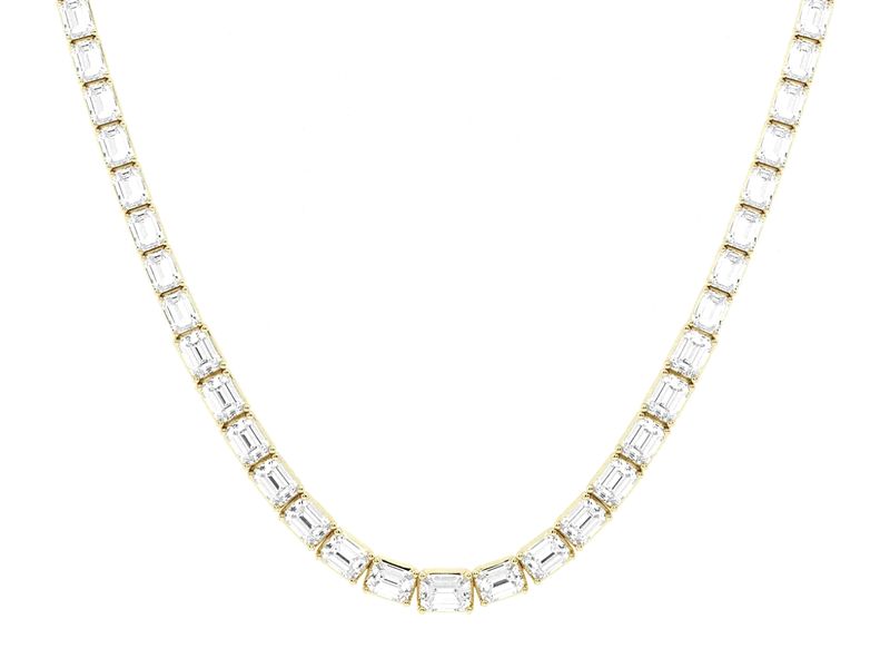 Emerald-Cut Tennis Necklace in yellow gold