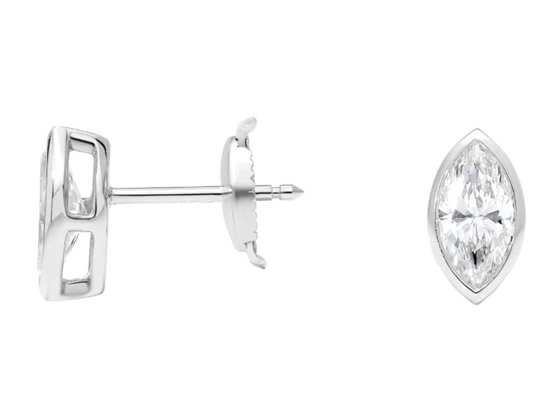 Marquise Bezel Studs in white gold, side view
