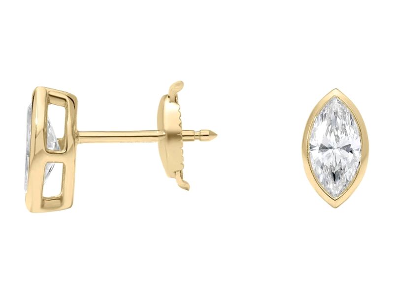 Marquise Bezel Studs in yellow gold, side view