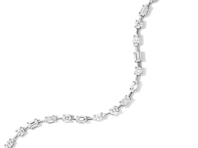 Mixed-Shape Station Bracelet in white gold, close-up