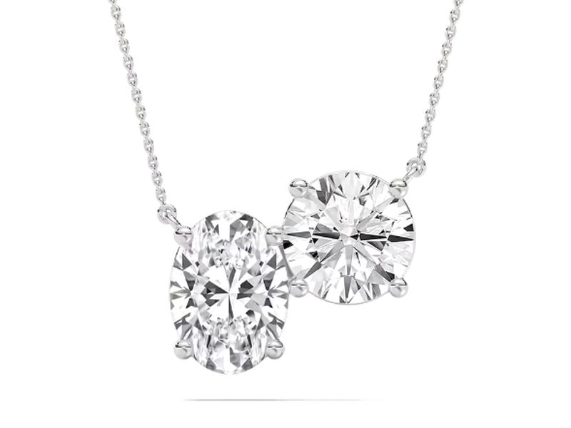 Oval & Round Toi et Moi Pendant in white gold