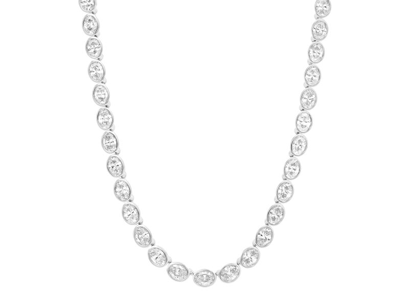 Oval Bezel Tennis Necklace in white gold