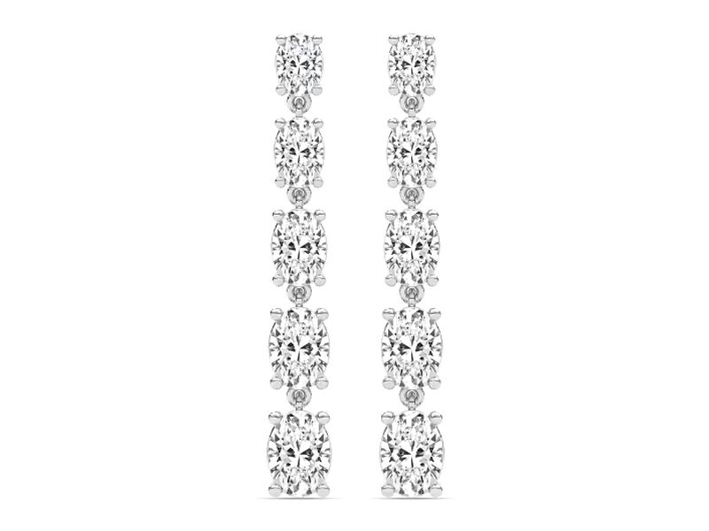 Oval Line Drop Earrings in white gold