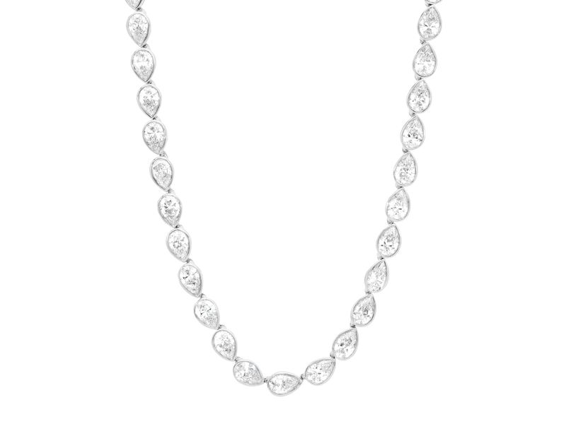 Pear Bezel Tennis Necklace in white gold