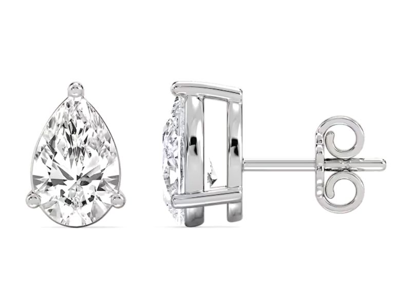 Pear Diamond Studs in white gold, side view