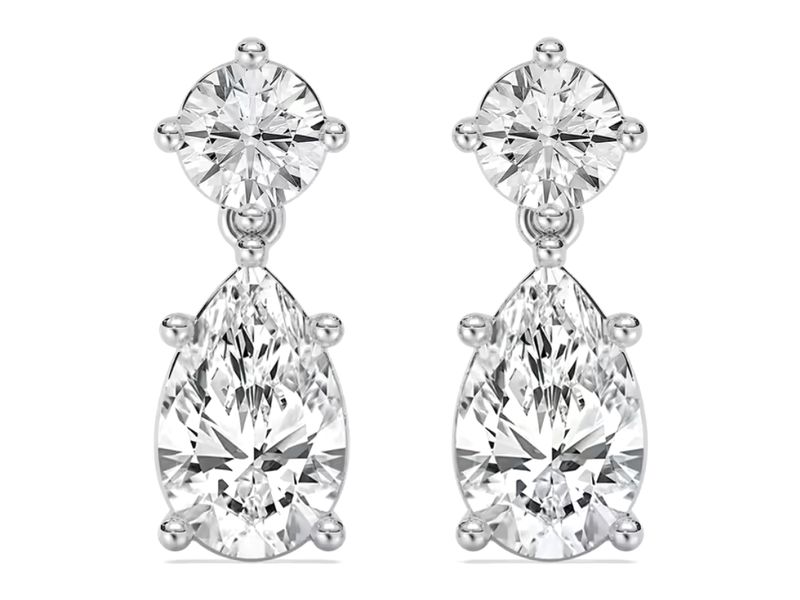 Round & Pear Drop Earrings in white gold