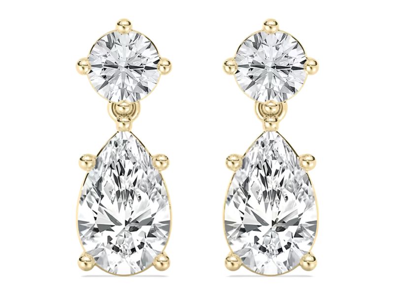 Round & Pear Drop Earrings in yellow gold