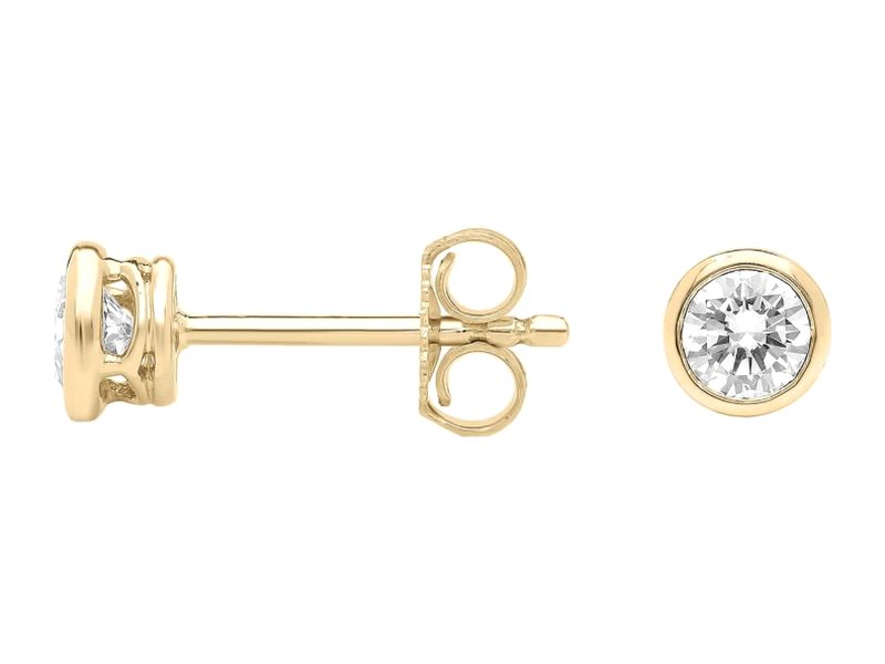 Round Bezel Studs in yellow gold, side view