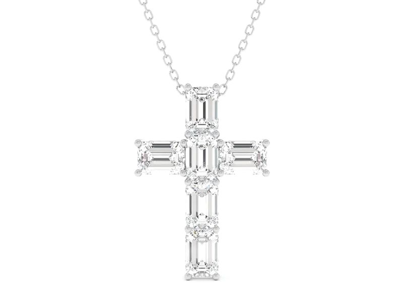Six-Stone Emerald Cross Pendant in white gold