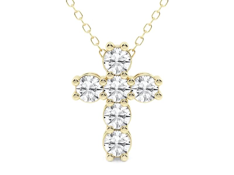 Six-Stone Round Cross Pendant in yellow gold