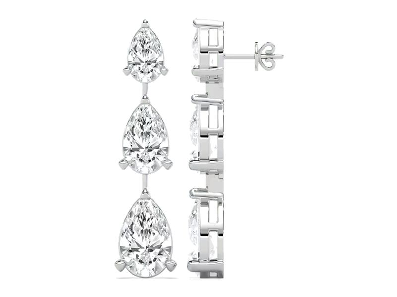 Triple Pear Drop Earrings in white gold, side view