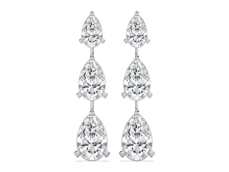 Triple Pear Drop Earrings in white gold