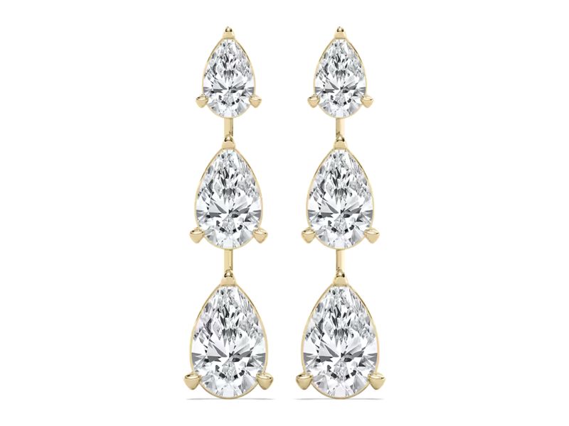 Triple Pear Drop Earrings in yellow gold