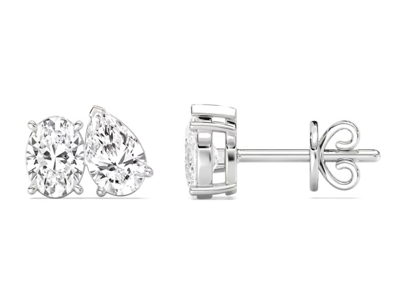 Two-Stone Toi et Moi Studs in white gold, side view
