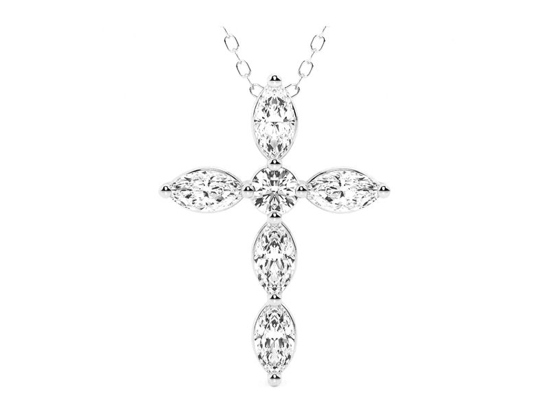 Marquise Diamond Cross Pendant in white gold