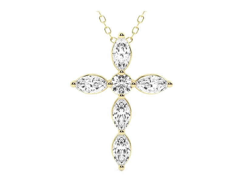Marquise Diamond Cross Pendant in yellow gold