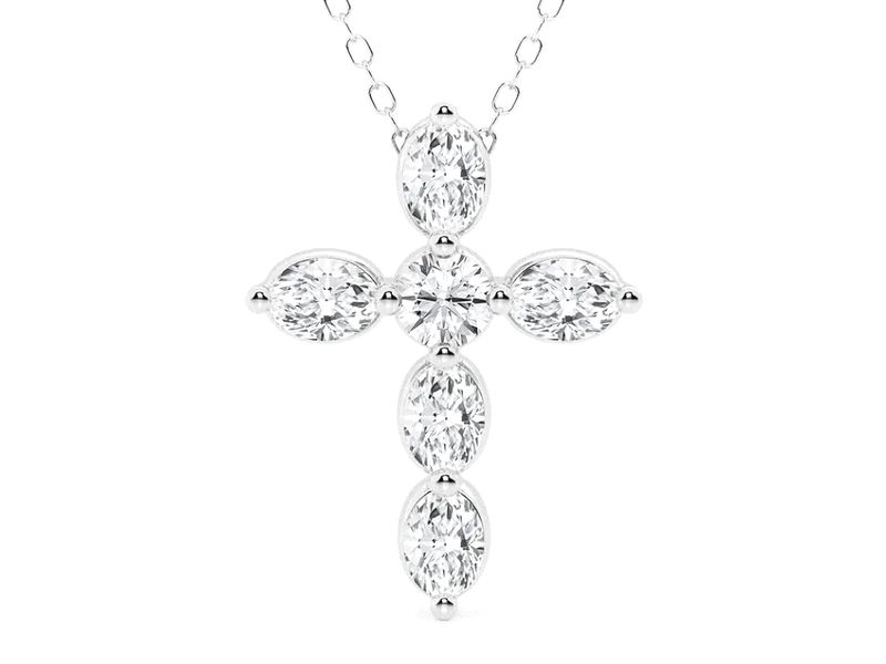 Oval Diamond Cross Pendant in white gold