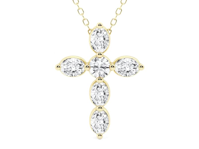 Oval Diamond Cross Pendant in yellow gold