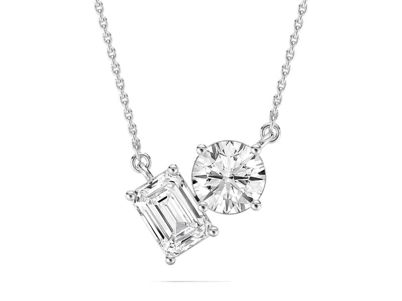 Round & Emerald Toi et Moi Pendant in white gold