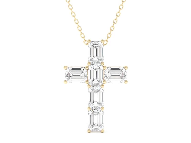 Six-Stone Emerald Cross Pendant in yellow gold