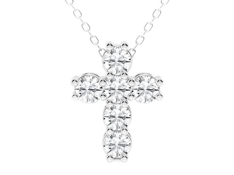 Six-Stone Round Cross Pendant in white gold