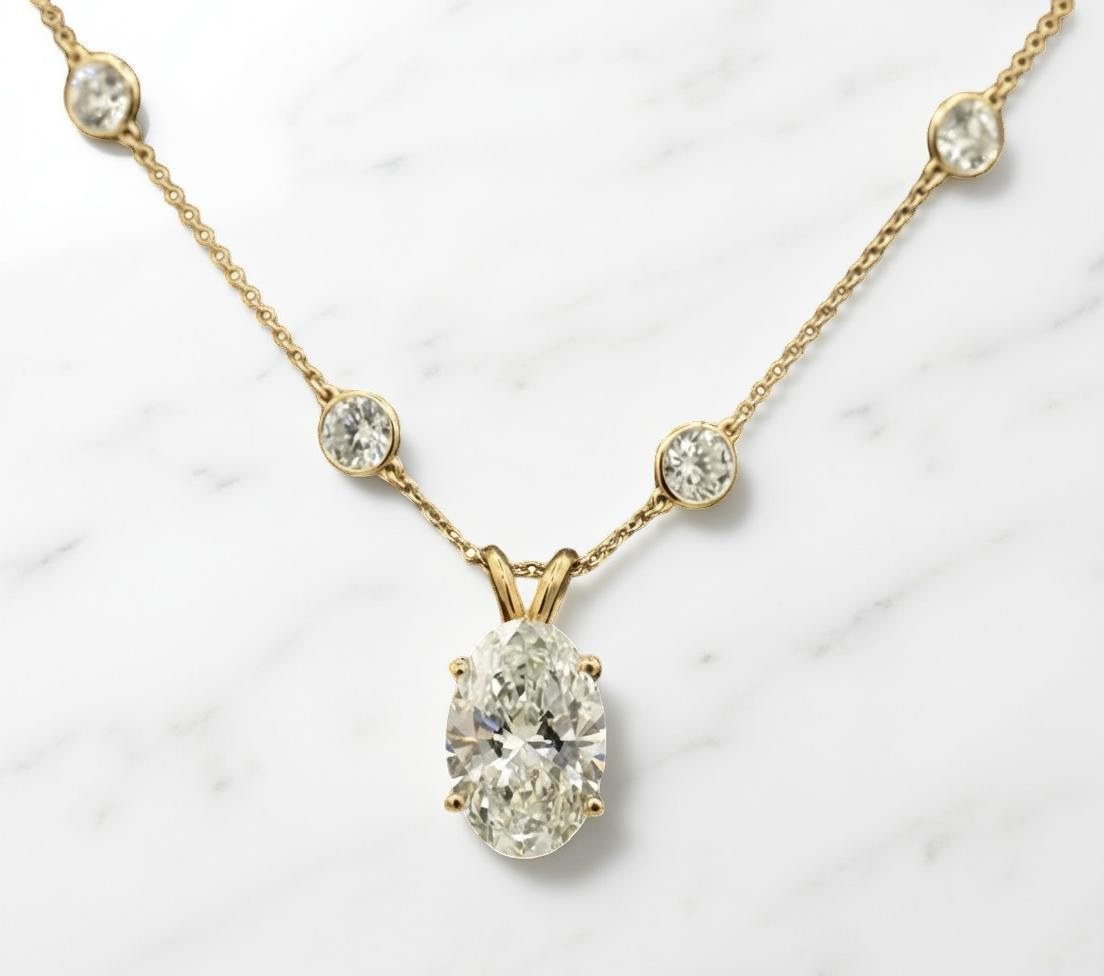 Oval lab diamond solitaire pendant in yellow gold
