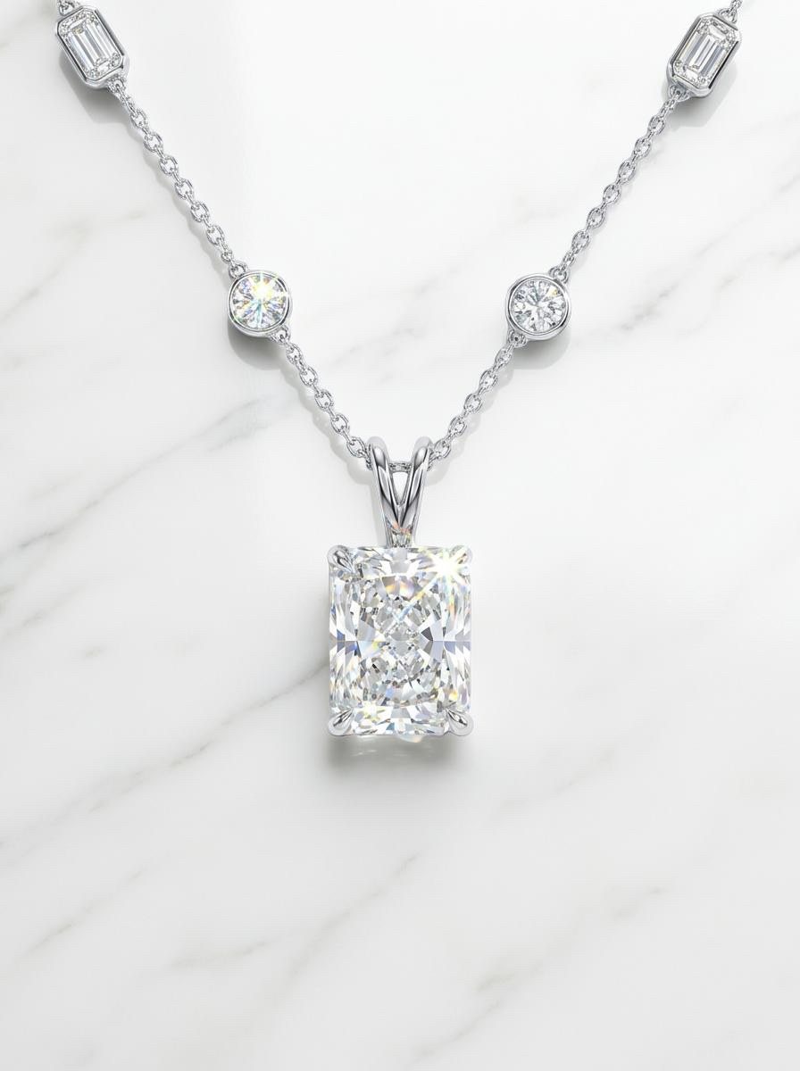 Radiant lab diamond solitaire pendant in white gold