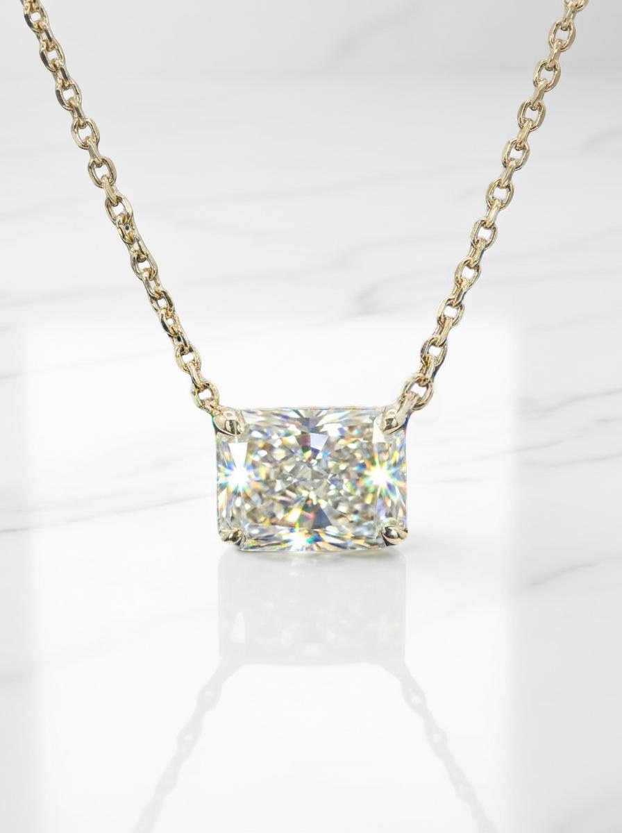 Radiant square lab diamond pendant in white gold