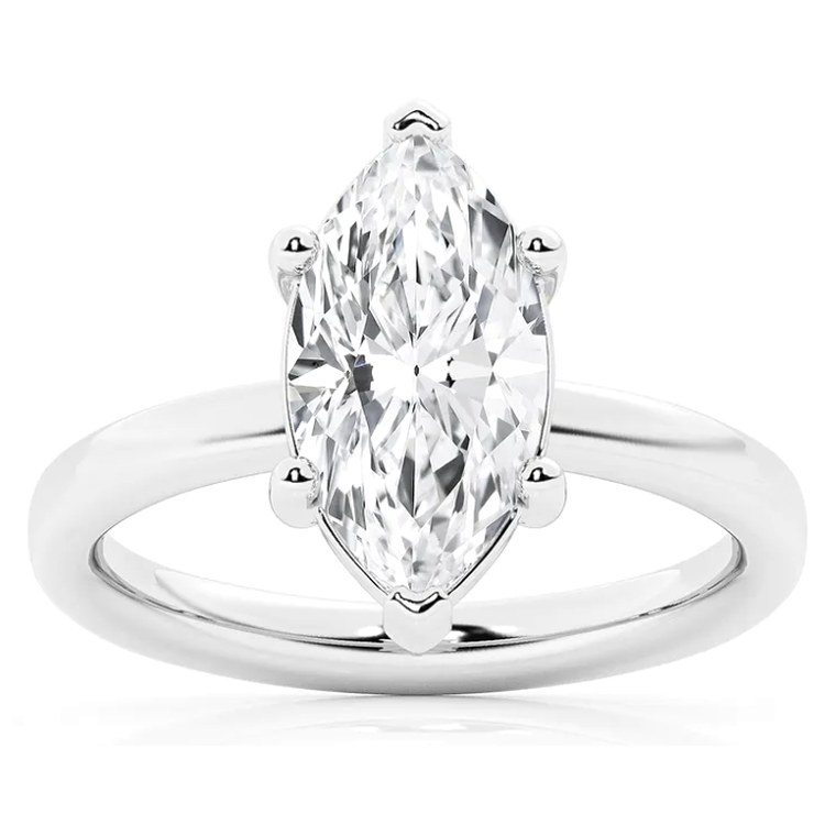 Marquise solitaire diamond engagement ring in white gold — Jewelry by Allen Joseph, Mahwah NJ