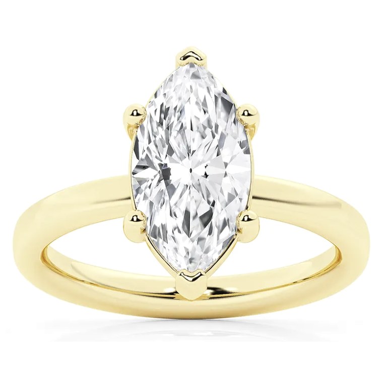 Marquise solitaire diamond engagement ring in yellow gold — Jewelry by Allen Joseph, Mahwah NJ