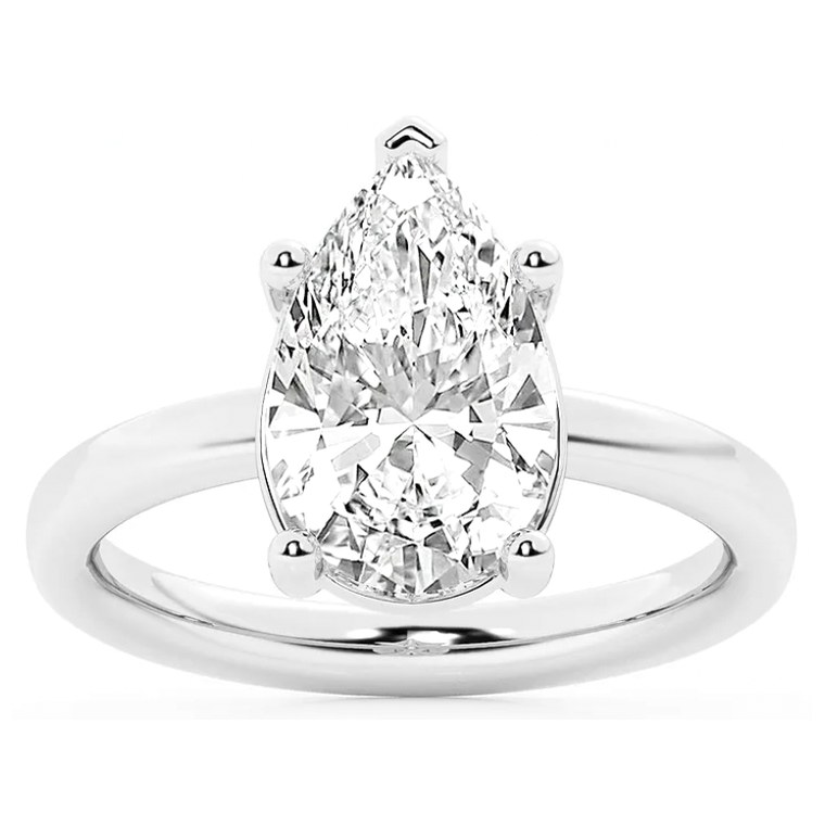 Pear solitaire diamond engagement ring in white gold — Jewelry by Allen Joseph, Mahwah NJ