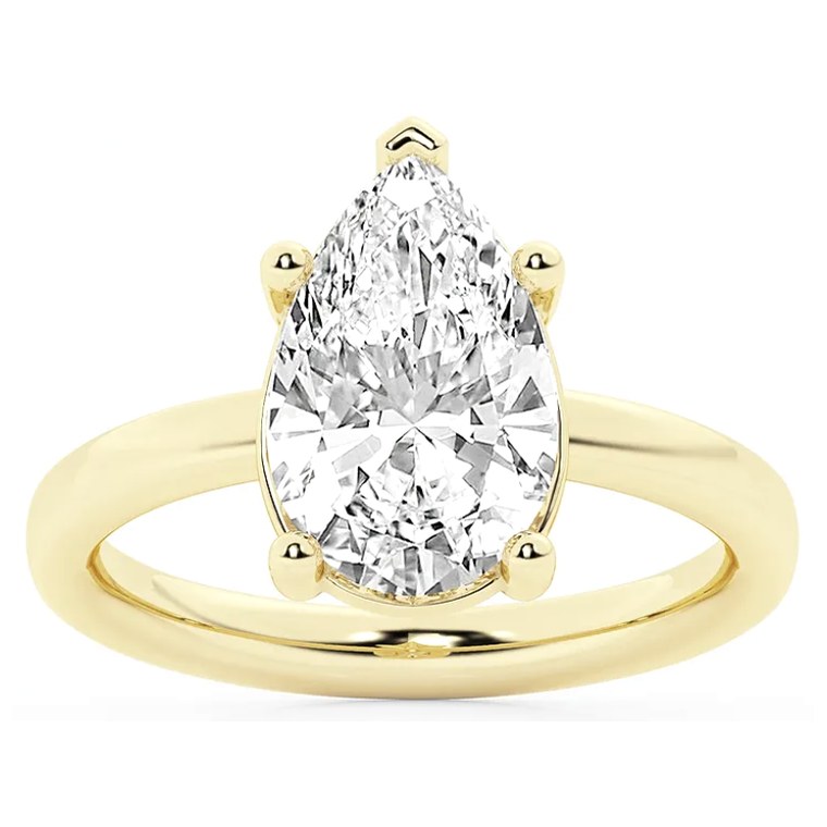 Pear solitaire diamond engagement ring in yellow gold — Jewelry by Allen Joseph, Mahwah NJ